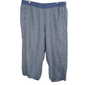 J Jill Womens Love Linen Striped Wide Leg Pants Size 2XL Blue Lightweight‎ Beach